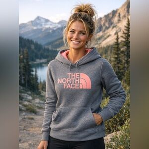 The North Face Women's Charcoal and Coral Hoodie